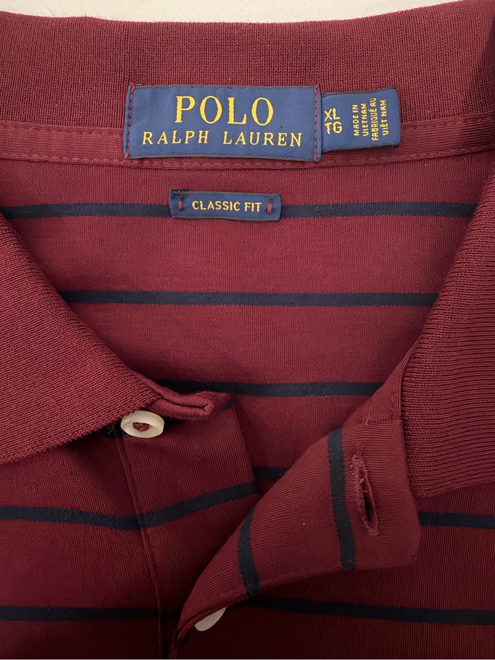 Polo Ralph Lauren Men’s XL Tall Classic Fit Burgundy Navy Stripe Polo Shirt - Picture 7 of 8